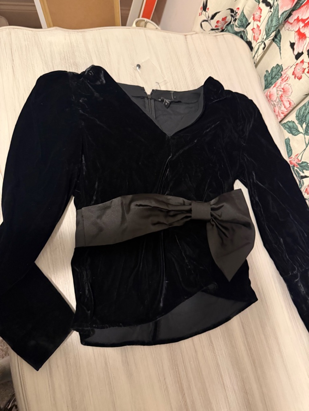 NWOT Express Black Velvet Bow-Waist Top
